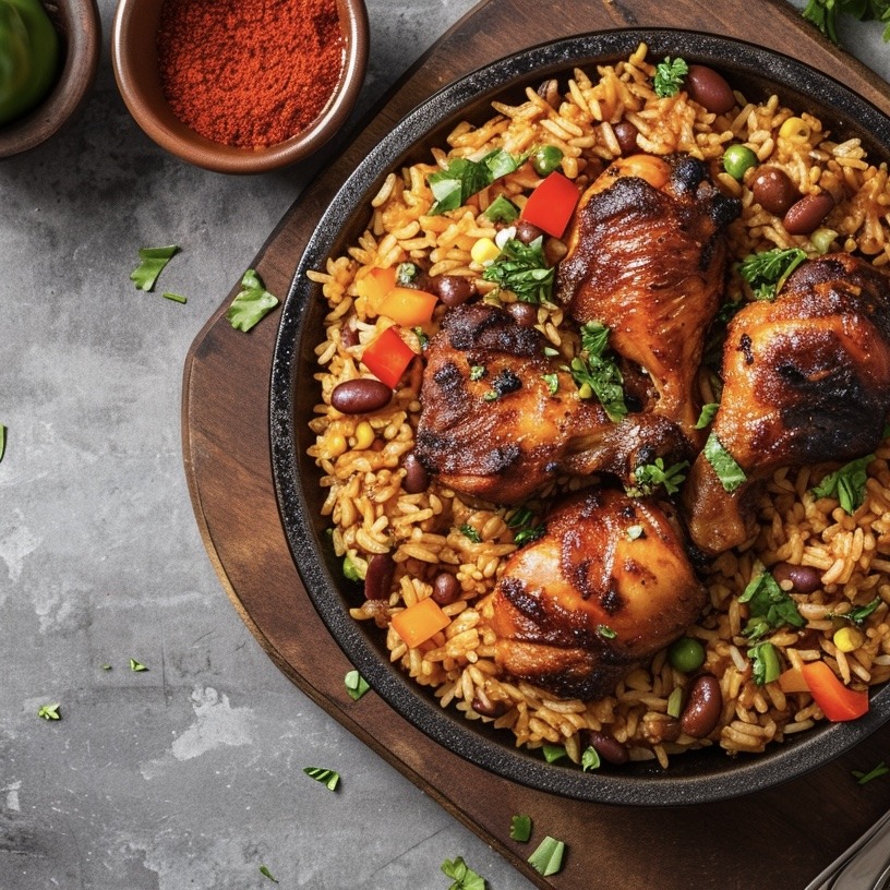 Rice Chicken And Beans Platter