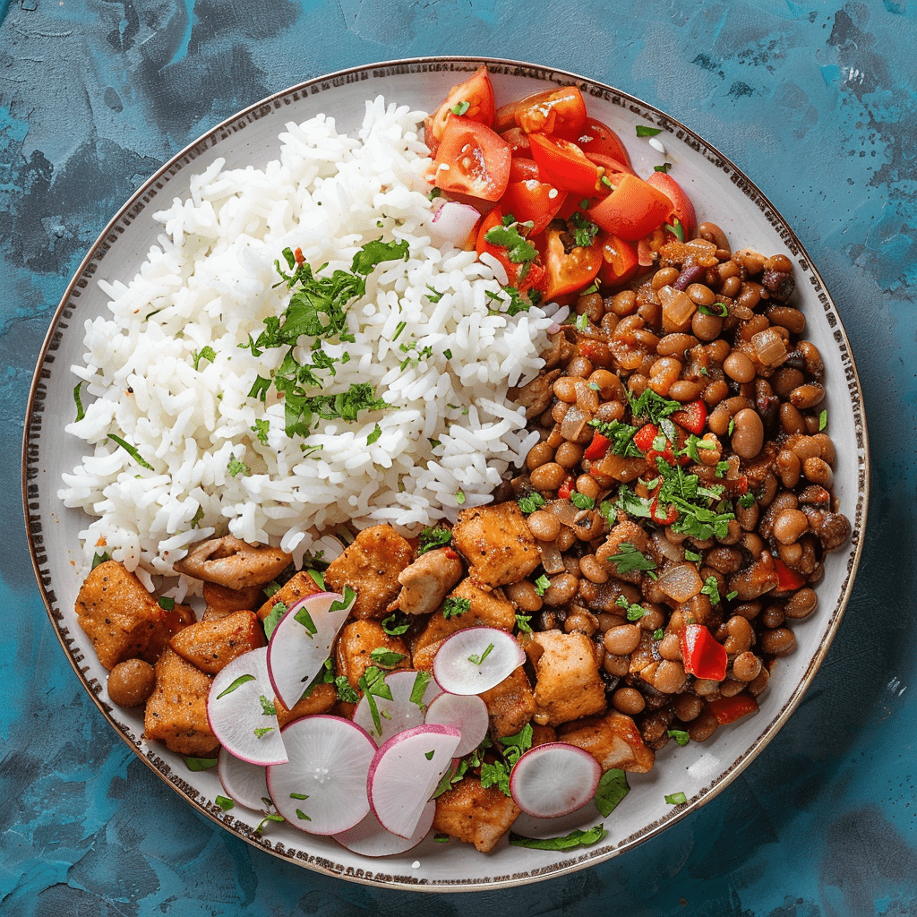 White Rice  With Vegan Sides and Sauce Poi